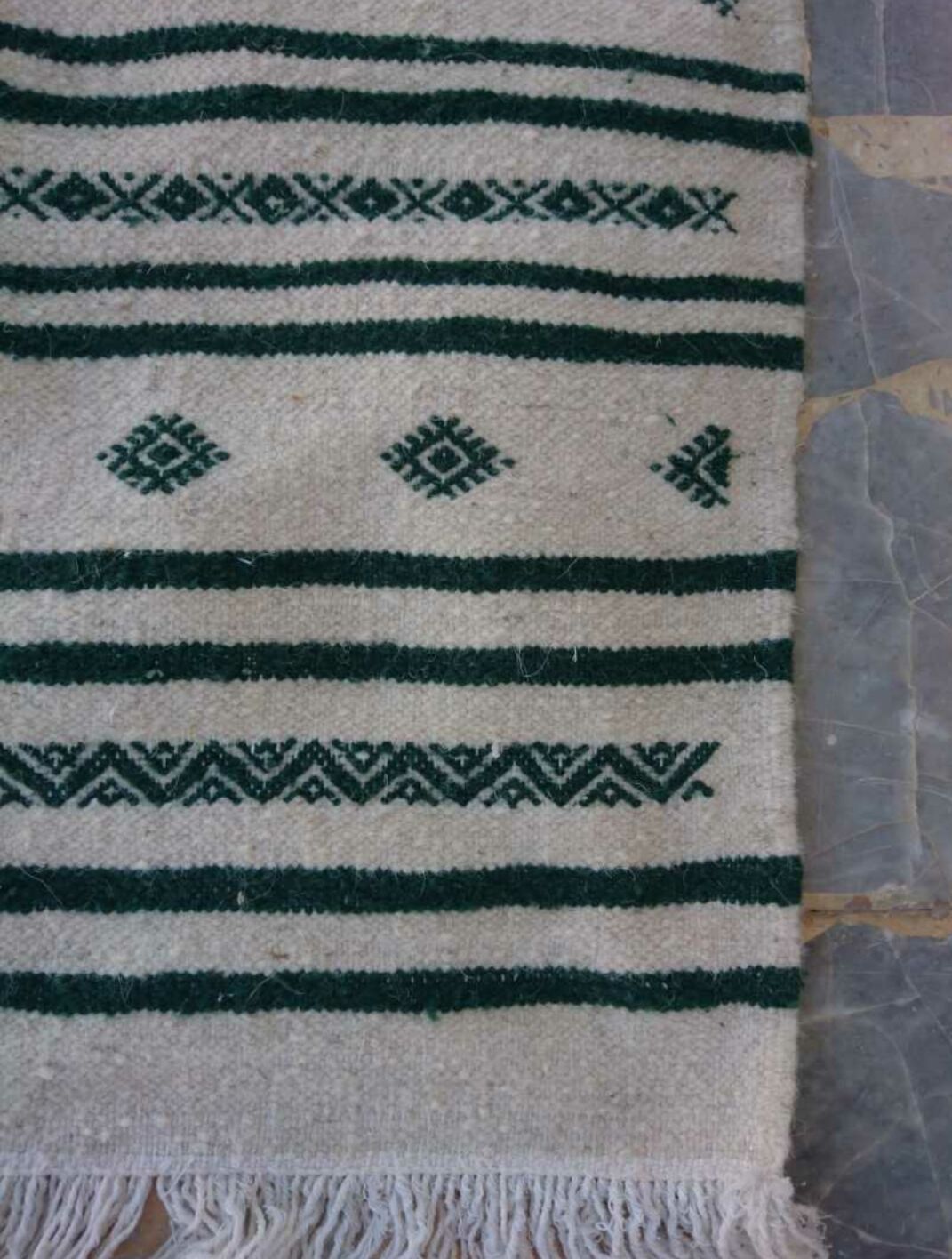 Kilim white and green handmade woollen carpet