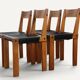Set of 4 S24 chairs by Pierre Chapo – Solid elm and black leather – 1970