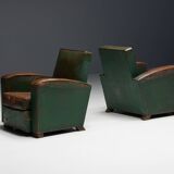 Art Deco Leather Club Chairs, France, 1930s