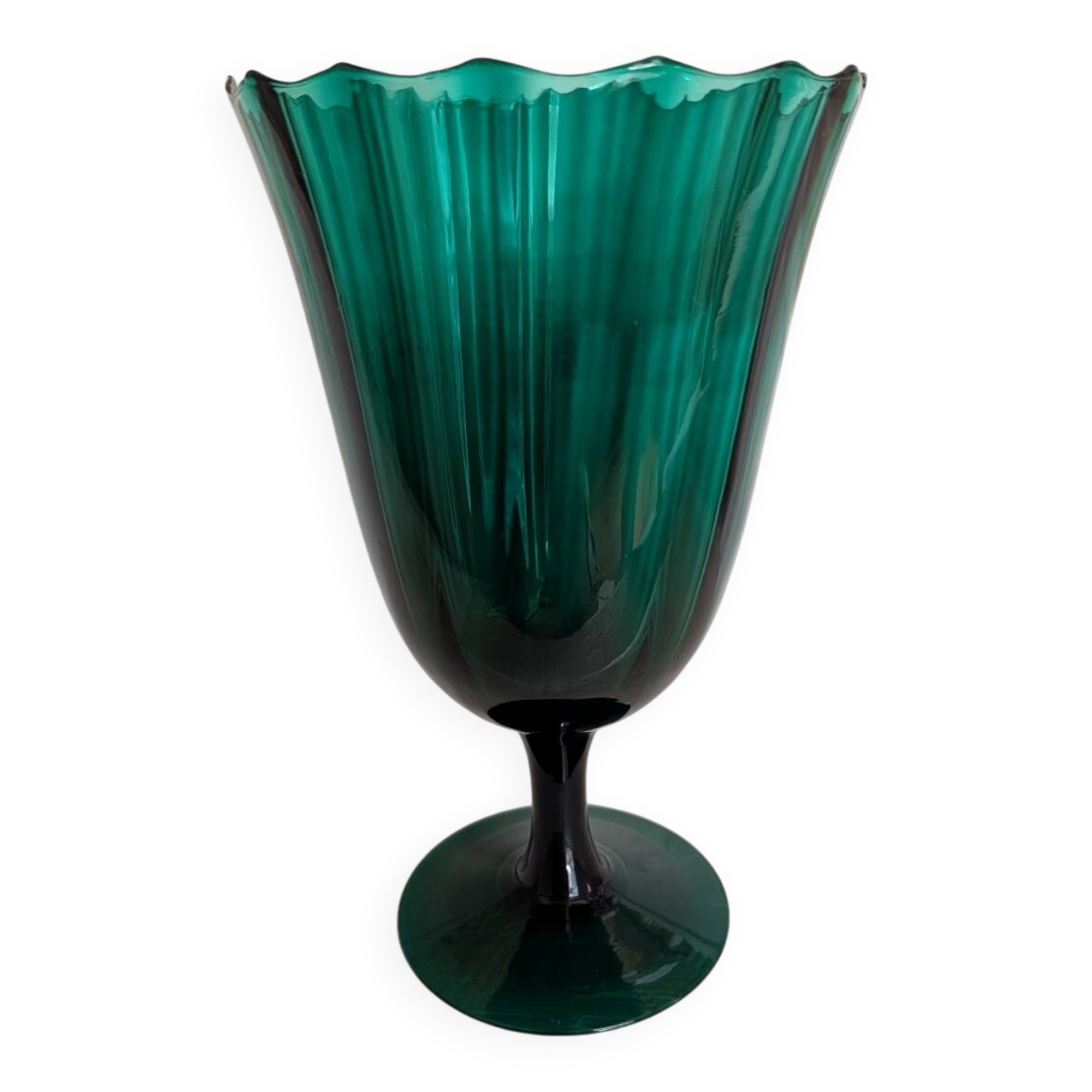 Green chalice vase from the 1970s.
