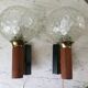 Pair of wall sconces balls in blown glass, metal and teak style 50s