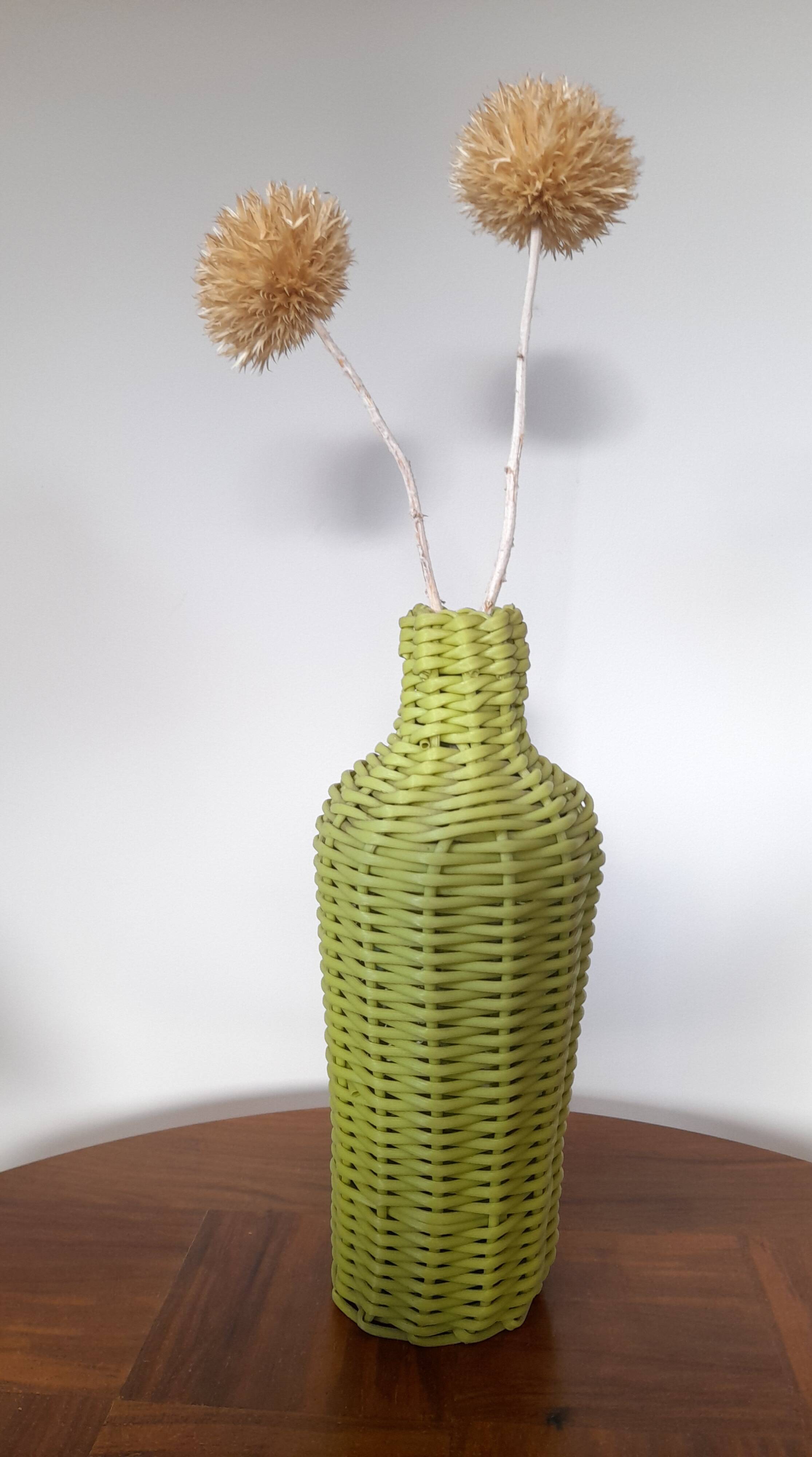 Vintage bottle vase made of scoubidou