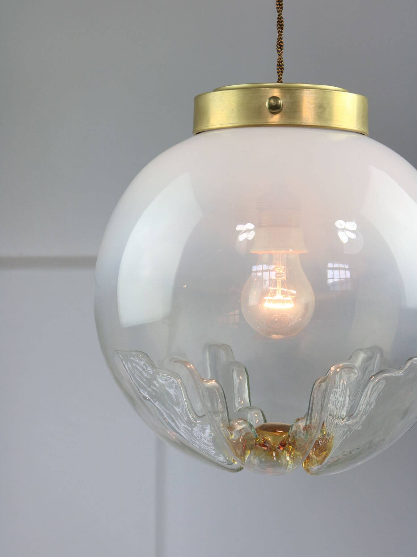 Mid-century Murano Glass & Brass Pendant from Mazzega, 60s