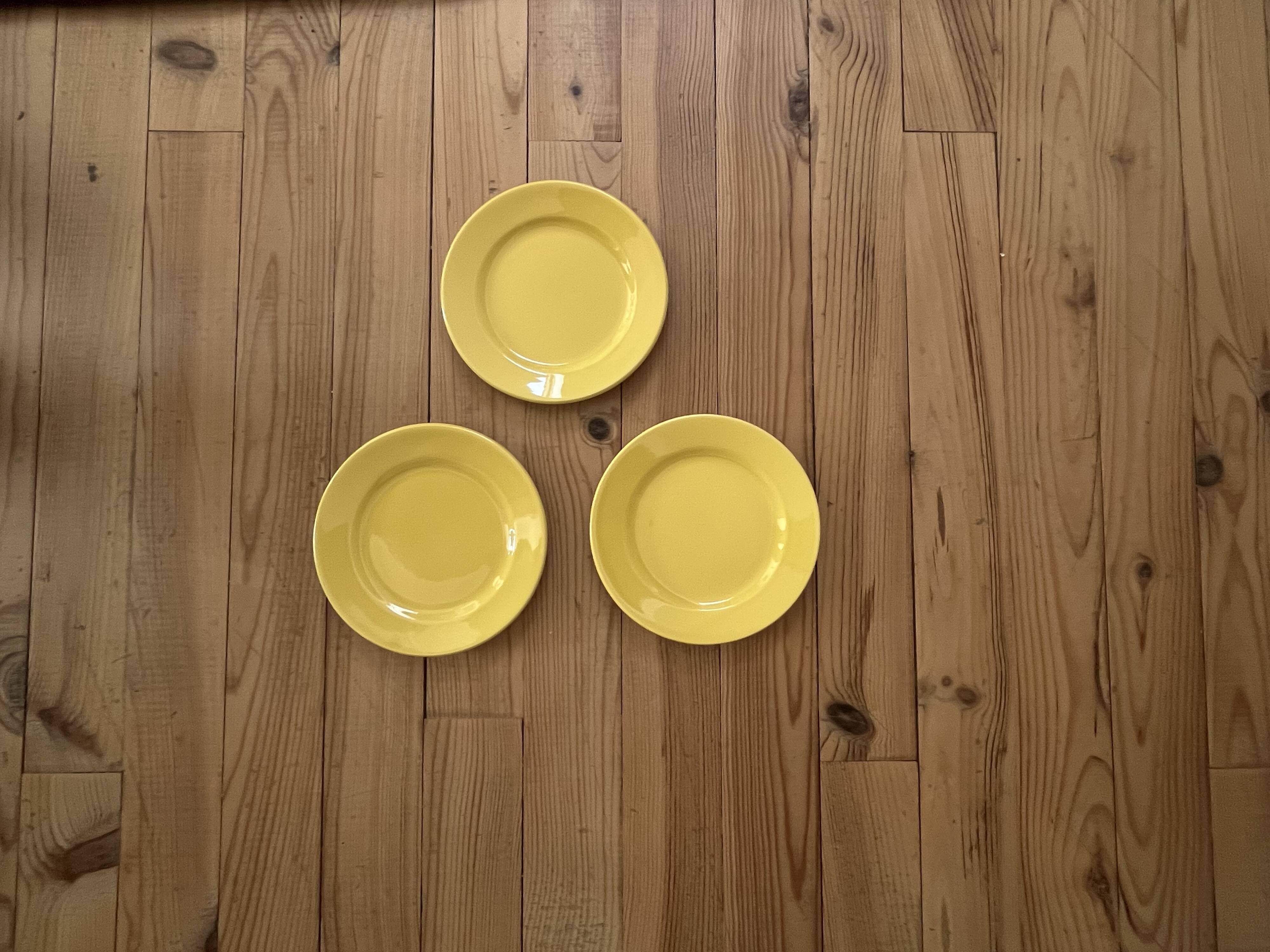3 vintage yellow dessert plates