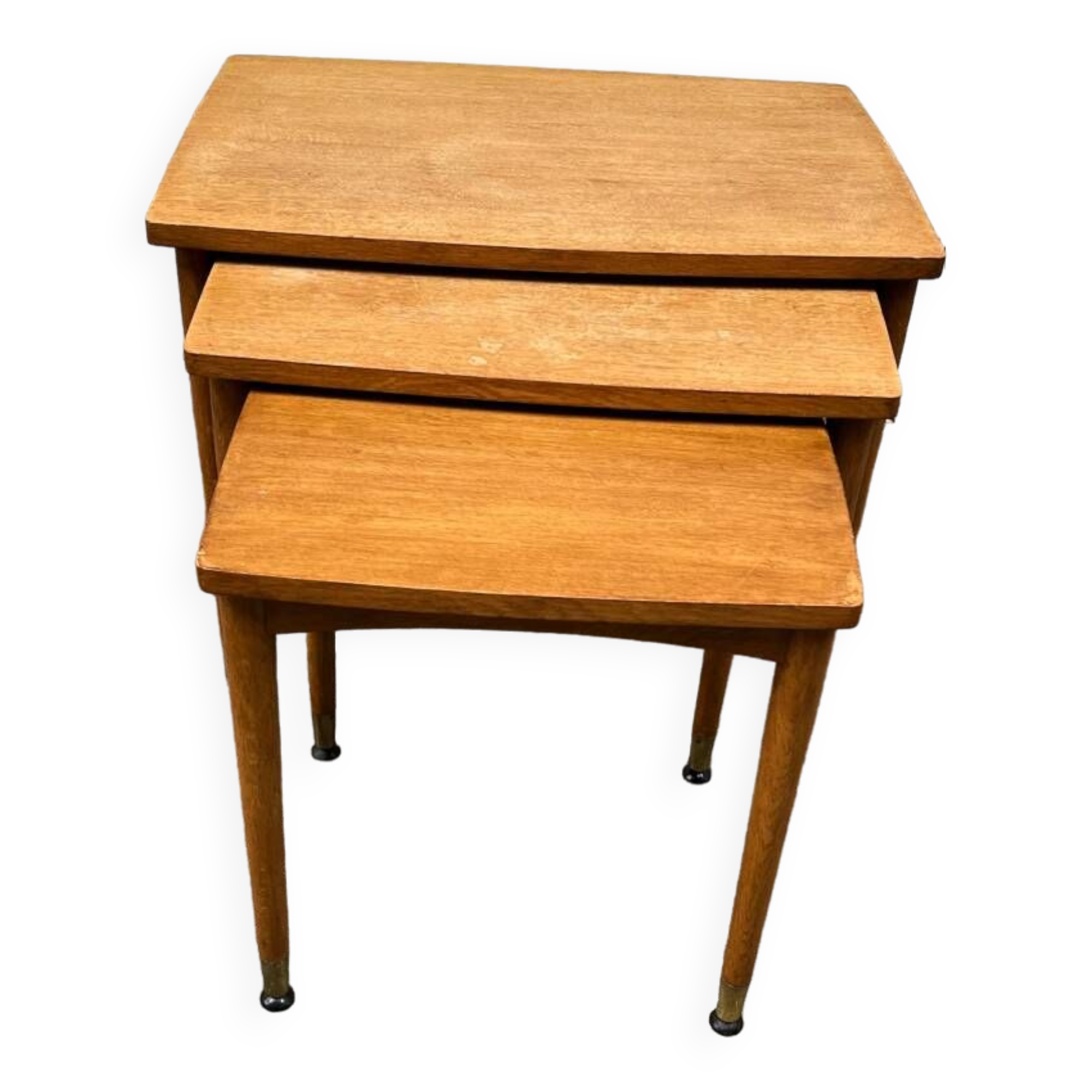 3 wooden nesting tables, 50s-60s