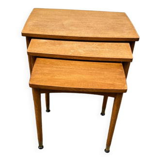 3 wooden nesting tables, 50s-60s