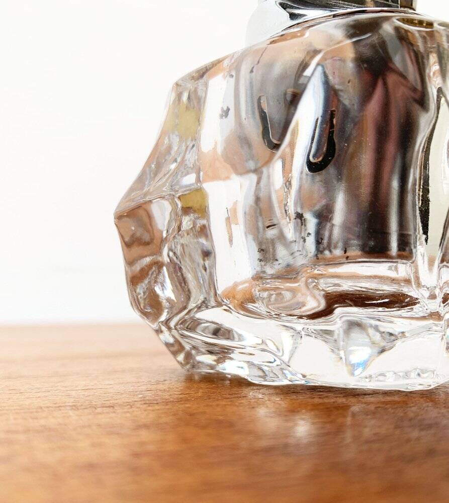 Mid-century Scandinavian heavy frosted glass table and ashtray, 1960s, set of 2.