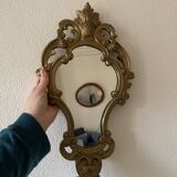 Petit miroir ancien vintage en bois doré, style rocaille