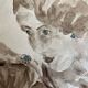 Watercolor painting signed female portrait “sapphire ring”