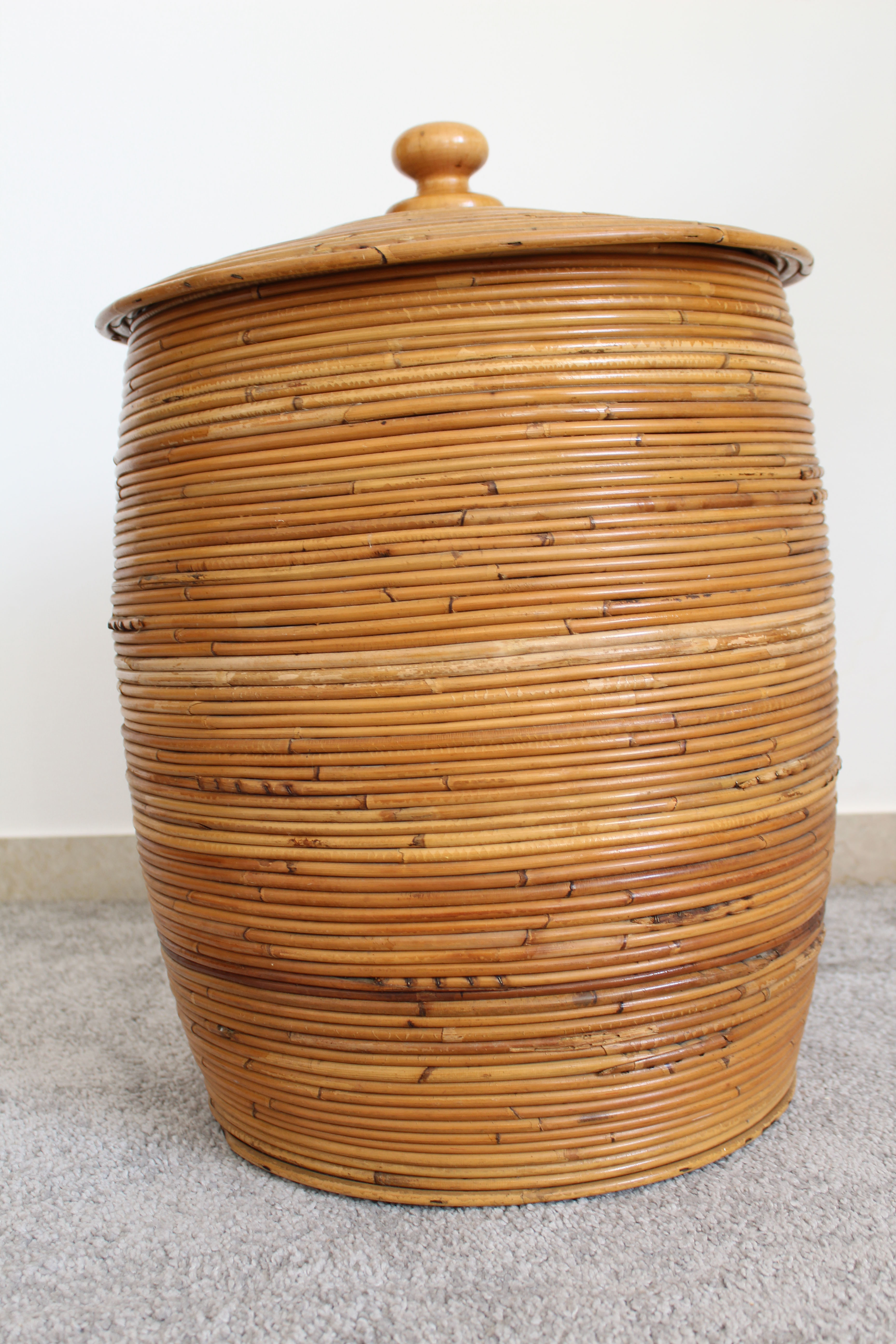 Cylindrical wicker basket, Italy 70's