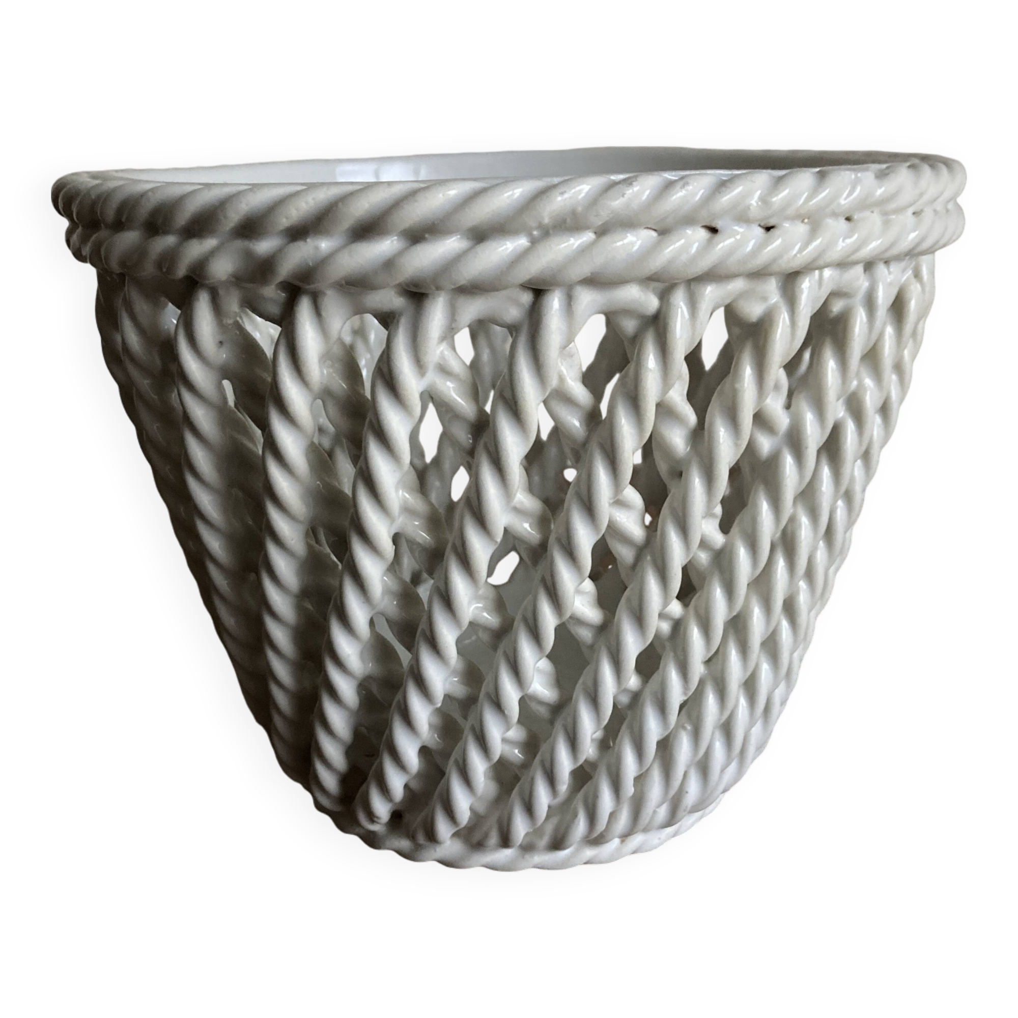 Italian woven ceramic cachepot, 1960s
