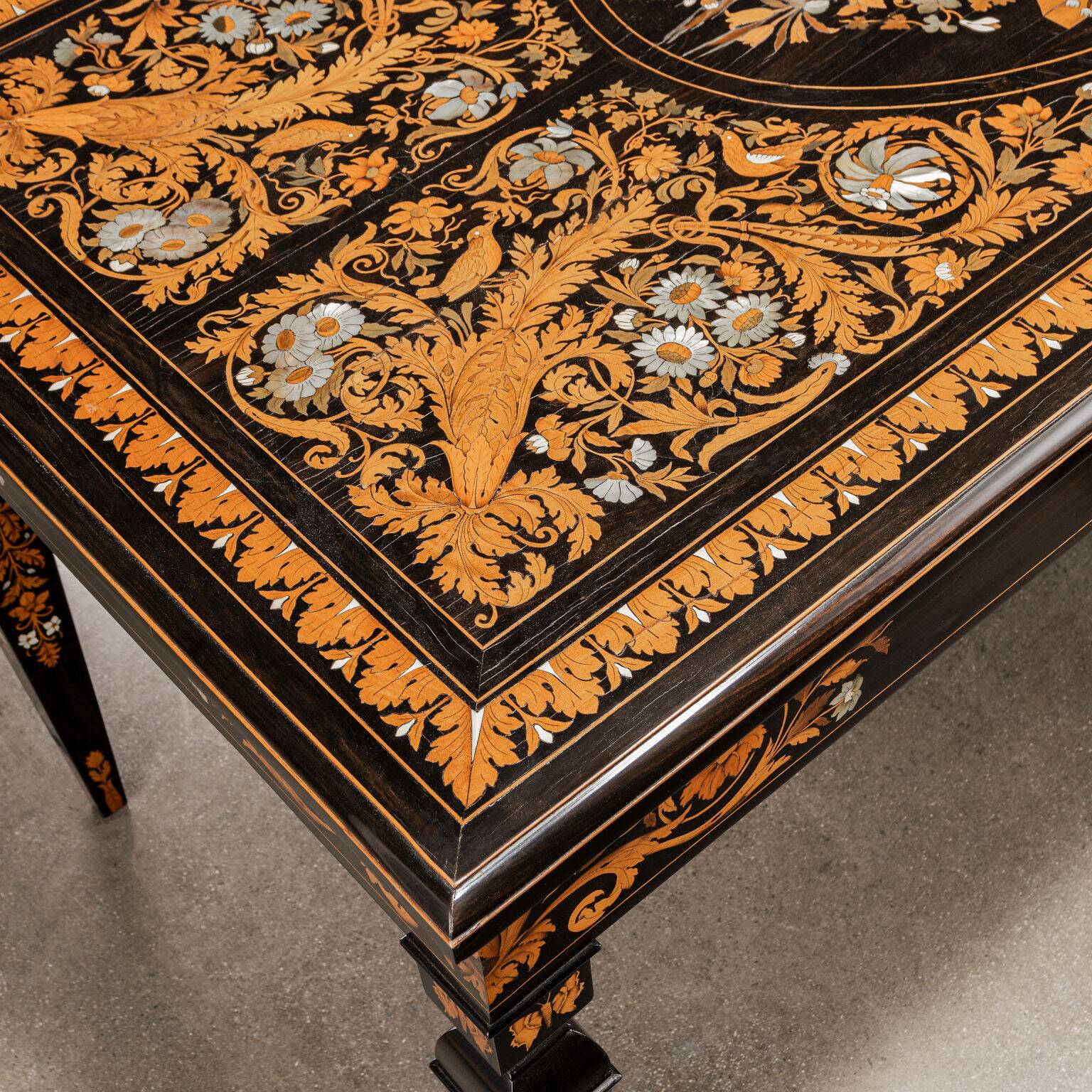 Antique table attributed to Luigi and Angiolo Falcini in chestnut wood, Italy, 19th century.