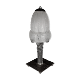 Lamp Art Deco tulip signed Muller Freres foot in nickel-plated hammered wrought iron from Morin & Cie Lyon