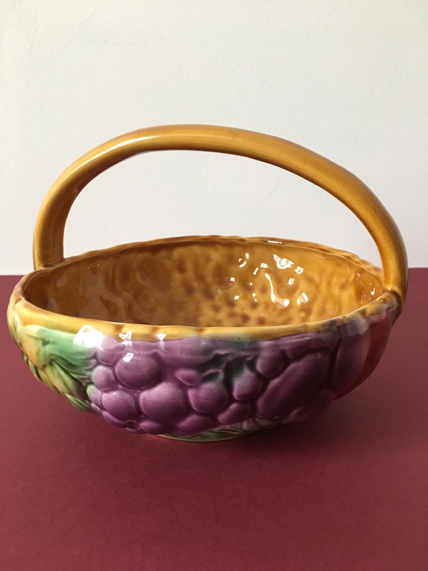 Fruit basket in slip stamped Sarreguemines France