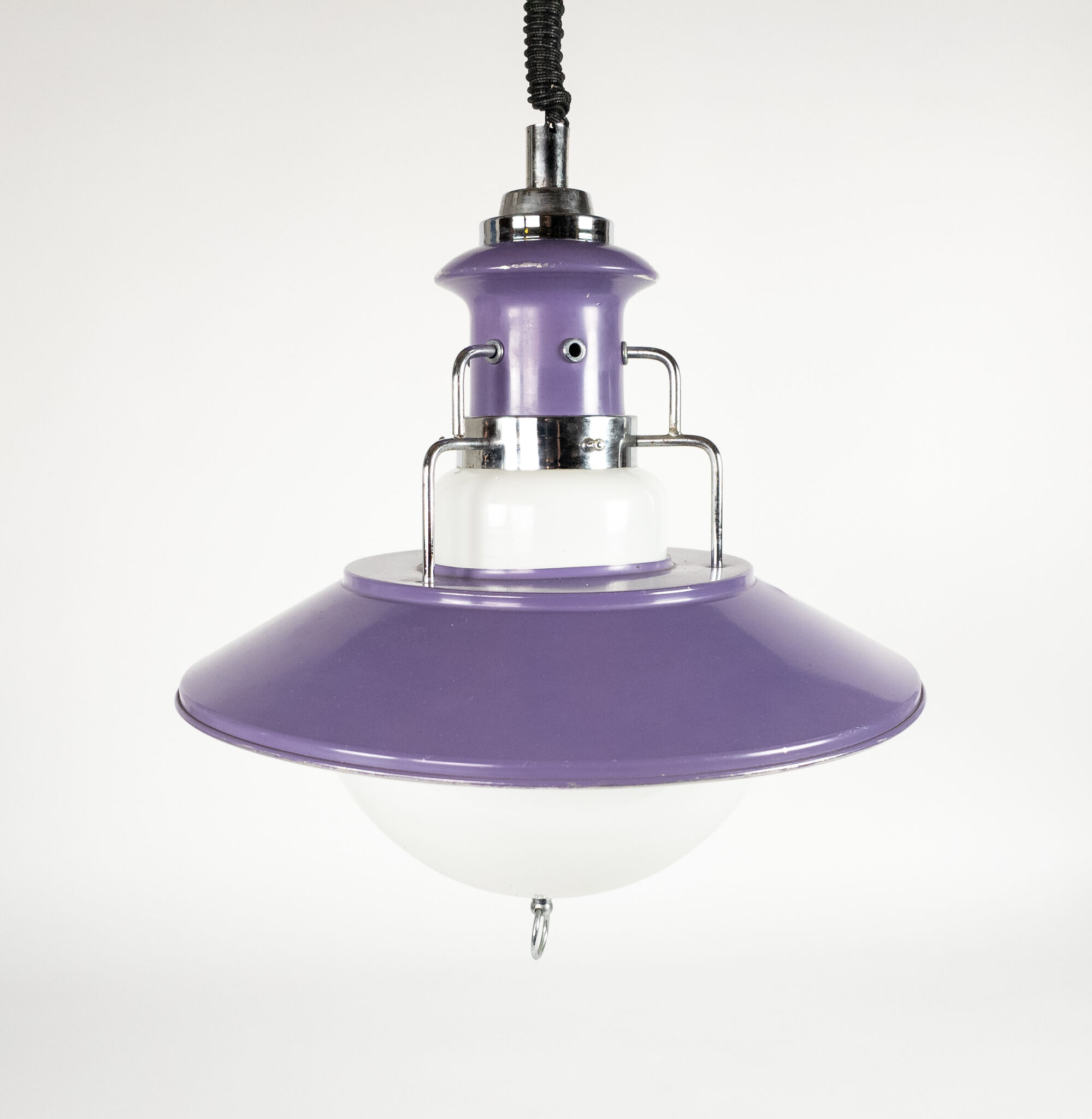 Lampe suspendue Brevettato en verre opale et métal Italie 70s
