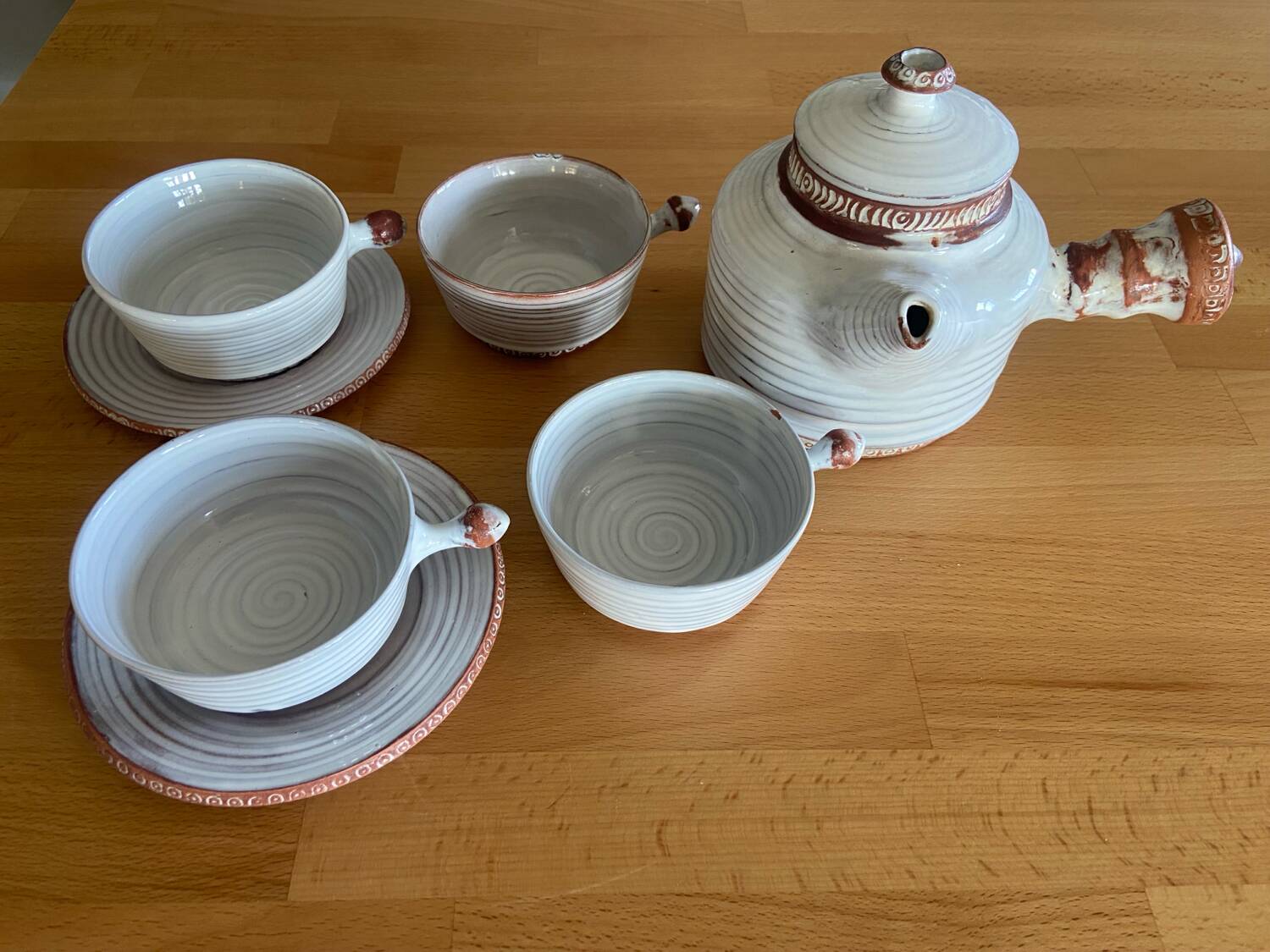 Teapot, 4 cups and 2 saucers Vallauris 50s Grandjean Jourdan