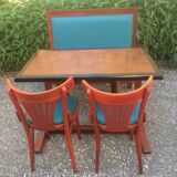 Bistro table, two chairs, one bench