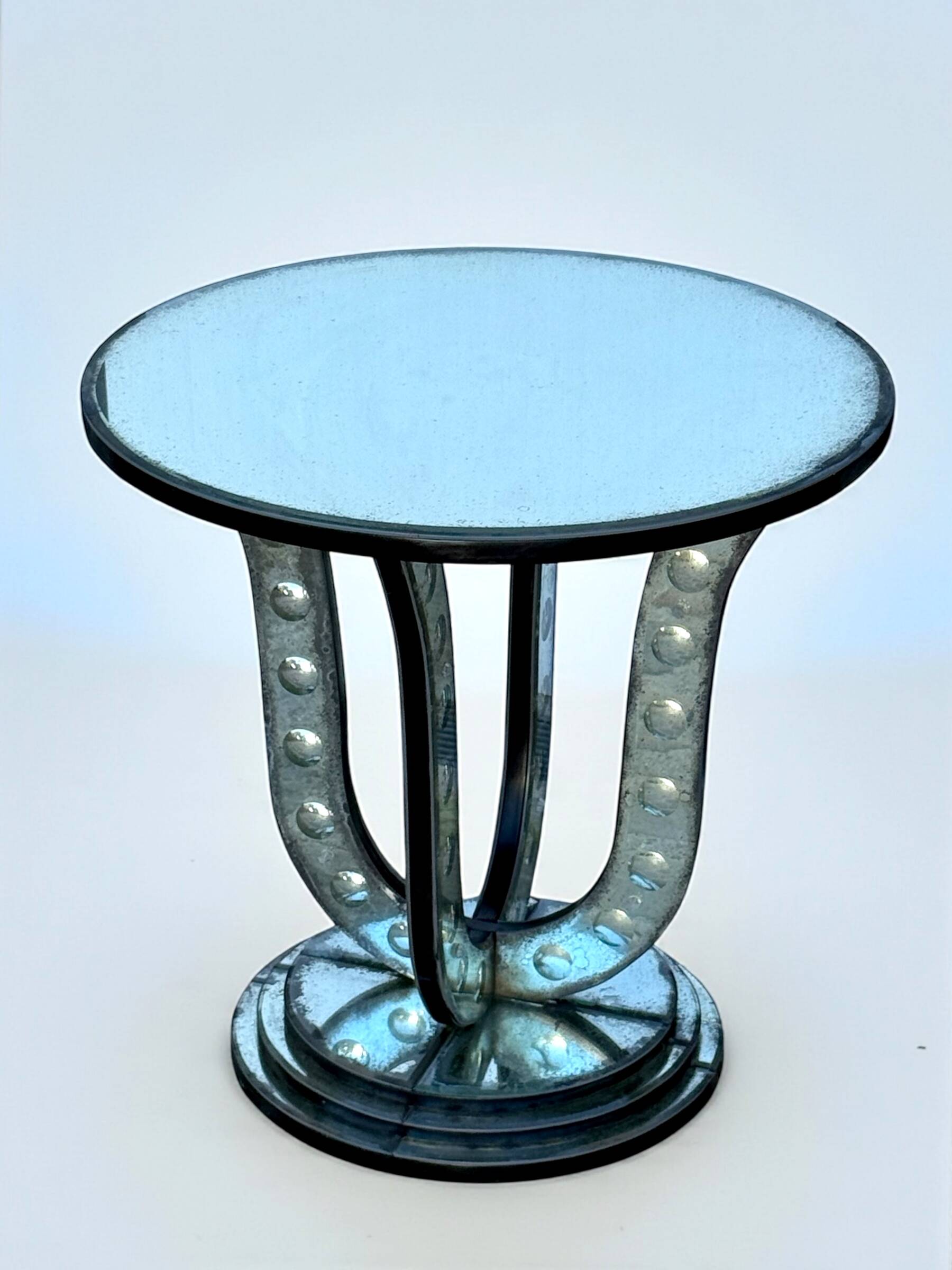 Table / pedestal table in aged glass with bubble decor from the 70s