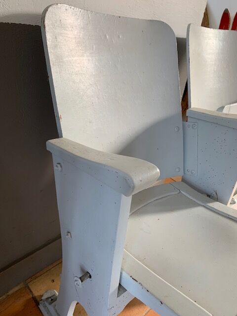 Vintage cinema bench patinated in grey