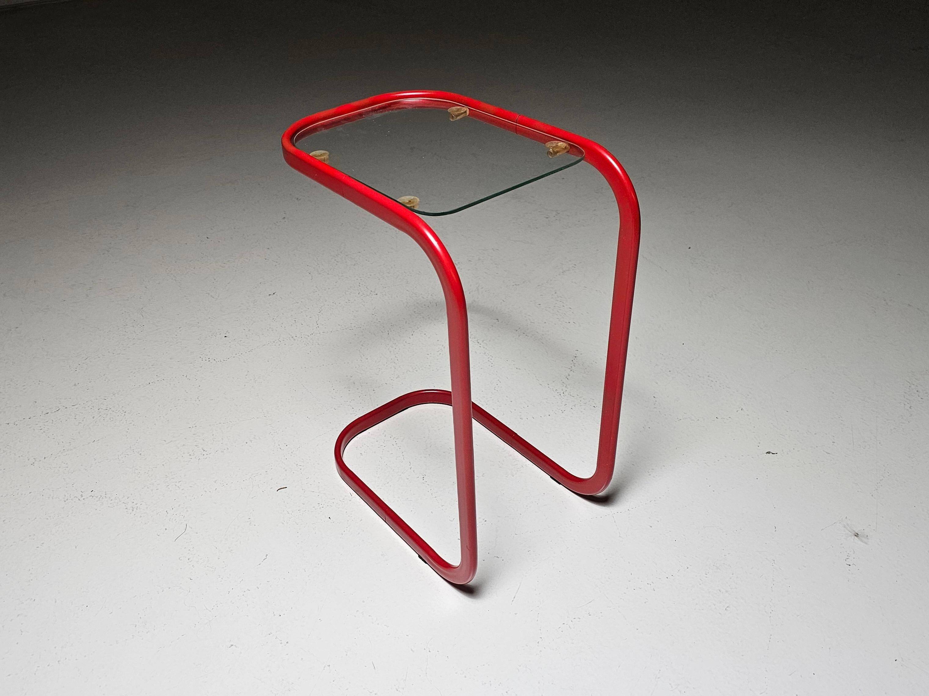 C.I.C. postmodern from the 1980s in red lacquered metal and glass