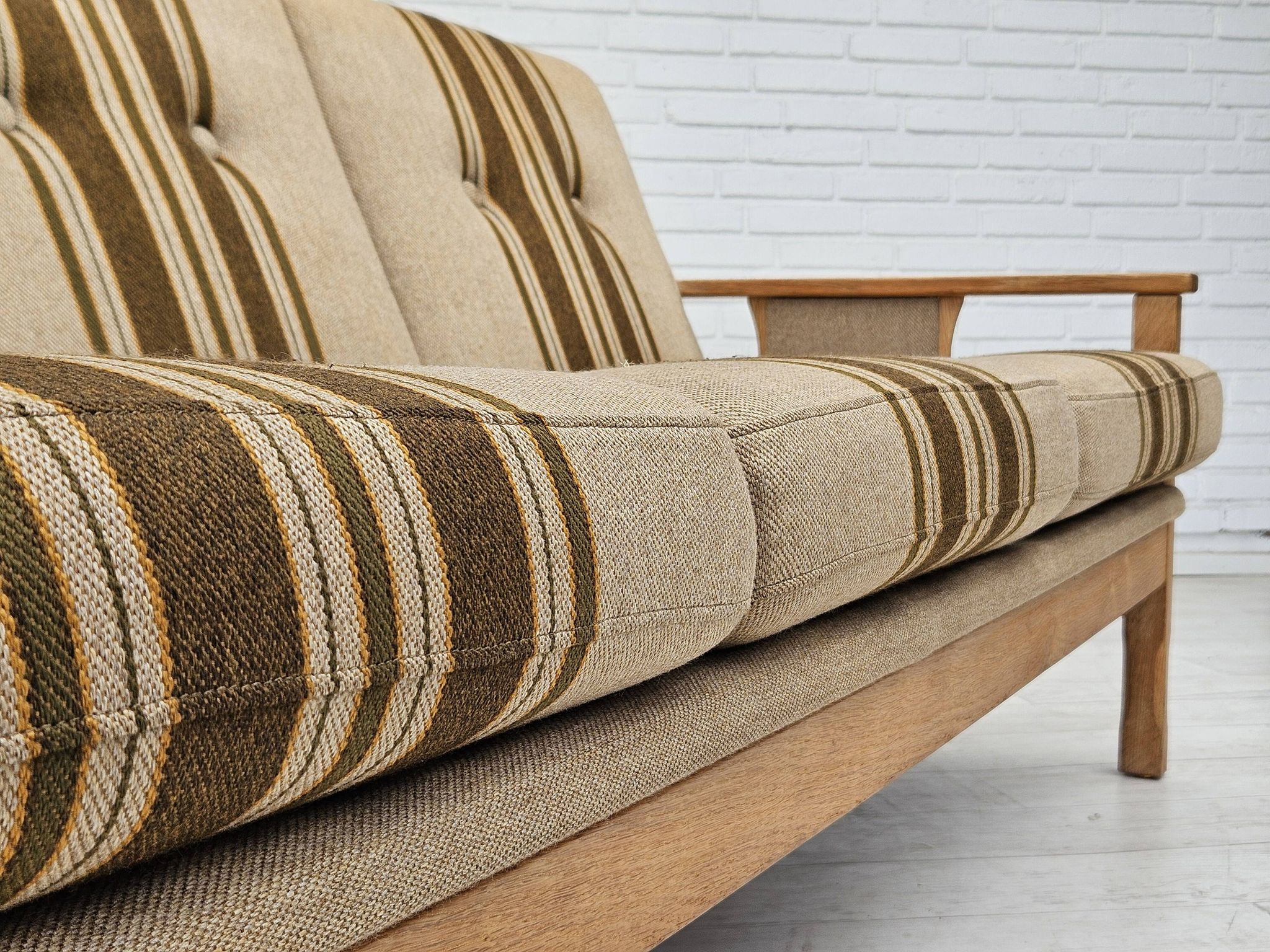 1970s, Danish 3 seater sofa, original very good condition, wool, oak.