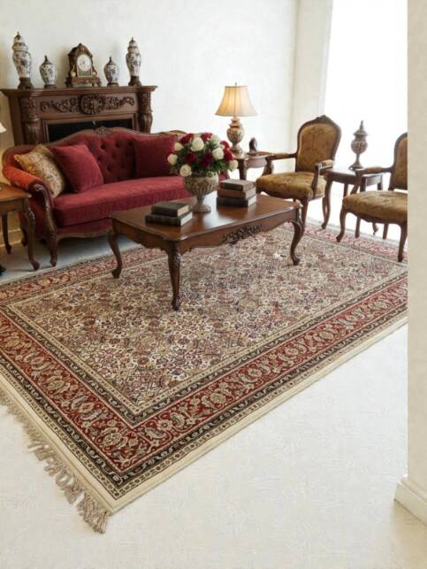 Classic Oriental Carpet Navy Blue and Burgundy Red