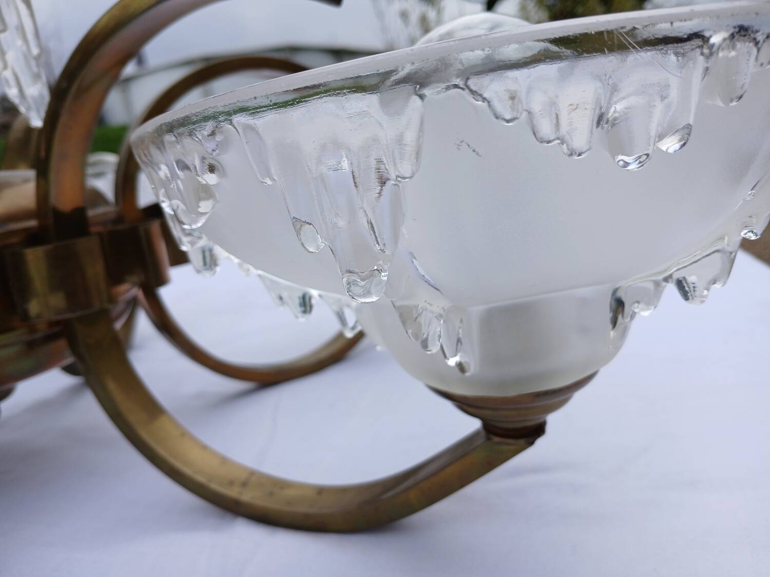 Antique Art Deco brass and glass chandelier