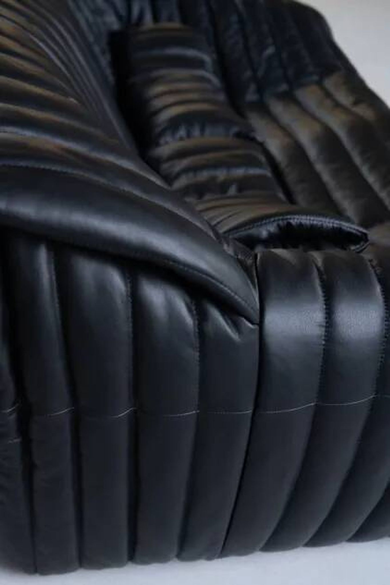 2-Seater Sofa Cinna Ligne Roset in Black Leather Attributed to Annie Hieronimus, 1970s