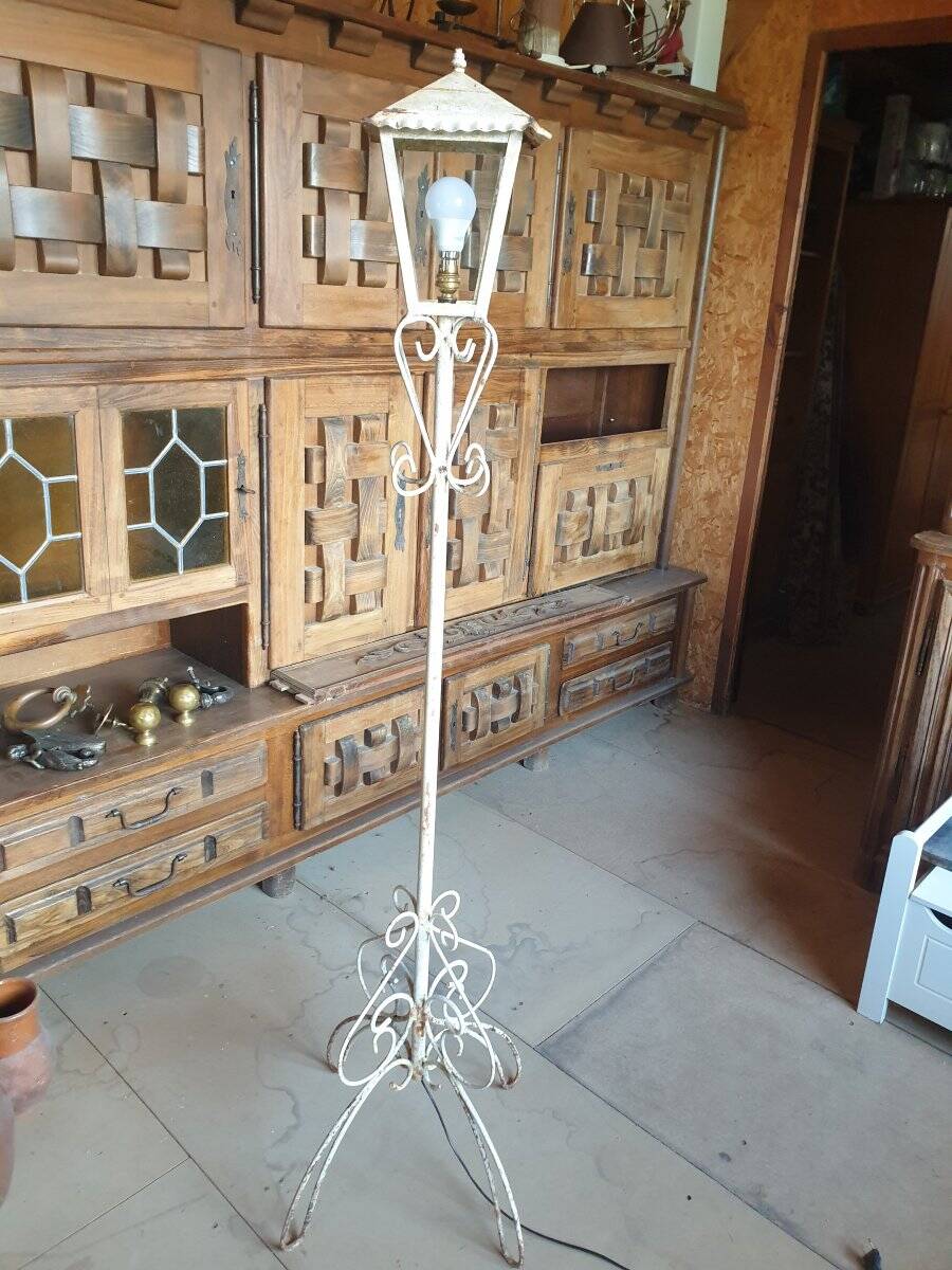 Metal garden lamp with cracked white paint - 1960s