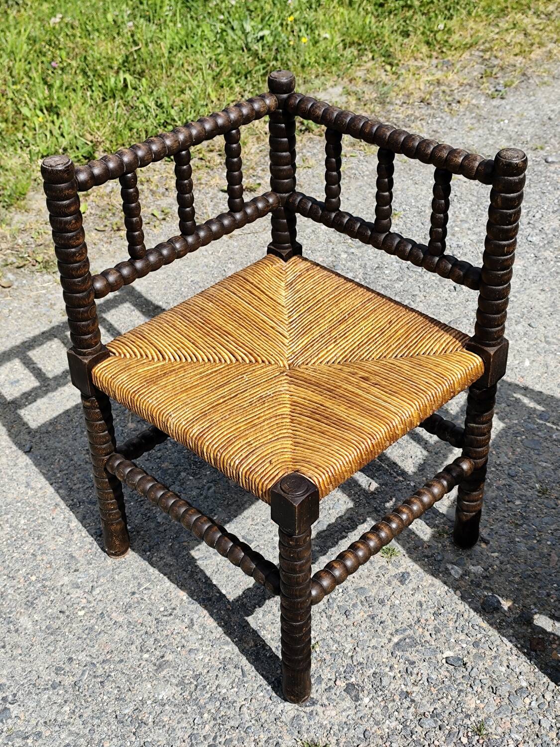 Pair of Bobbin armchairs, corner fire seat, corner