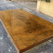 Table basse loupe d'orme et laiton 70' Roche Bobois