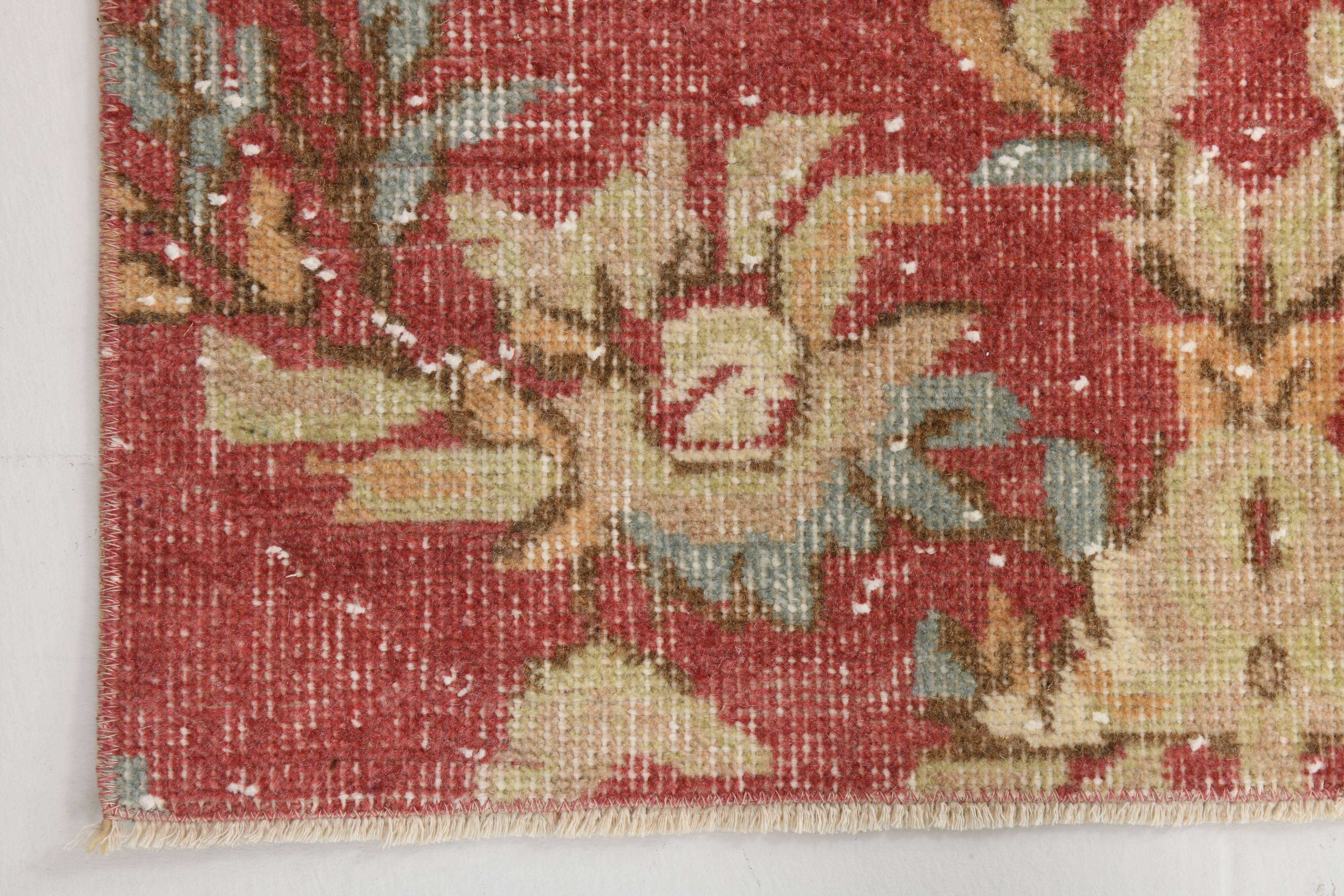 2x7 Vintage Burgundy Cream Turkish Runner Rug, 80x214Cm
