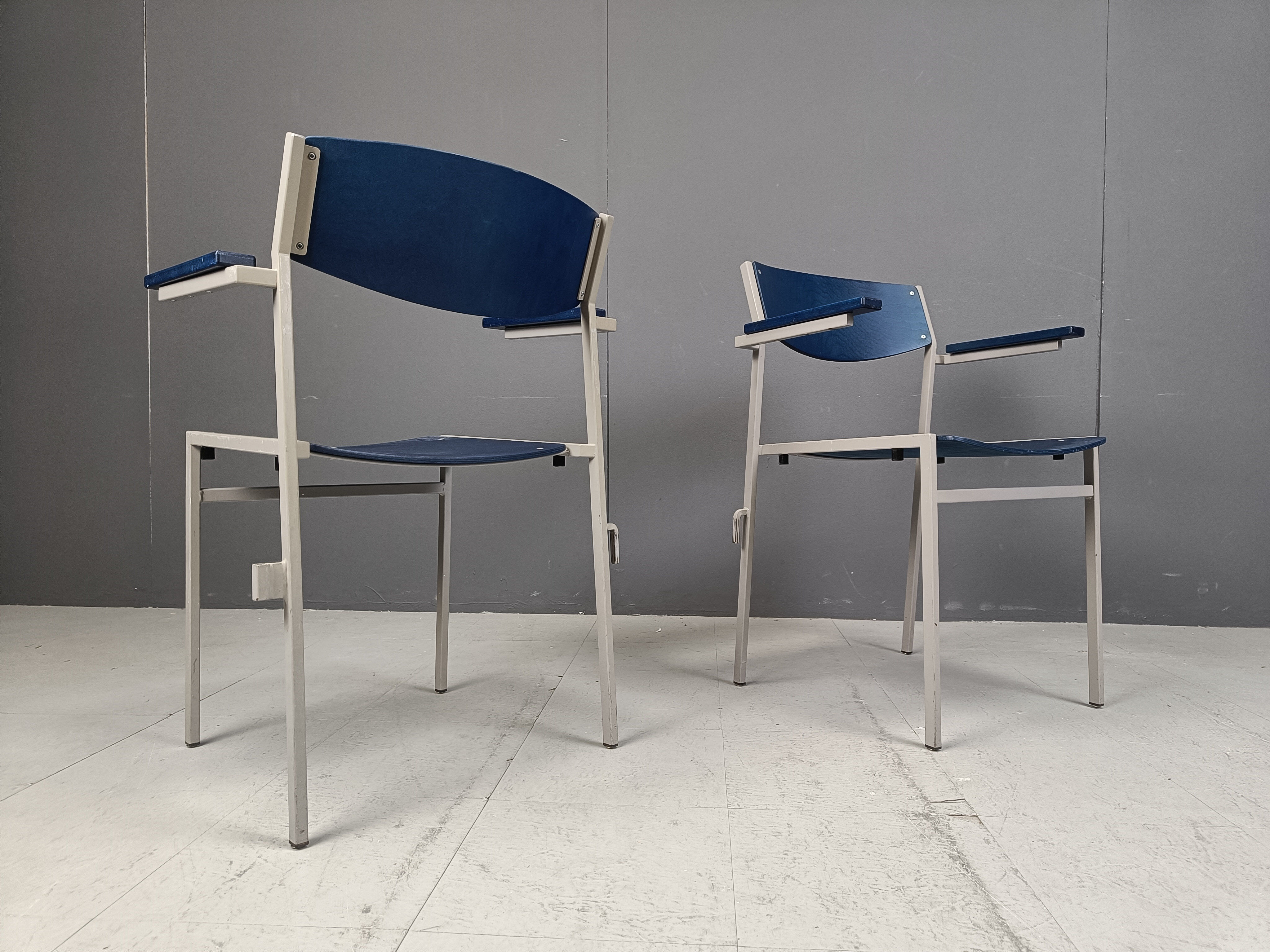 Minimalist metal and plywood stackable armchairs by Gijs Van Der Sluis