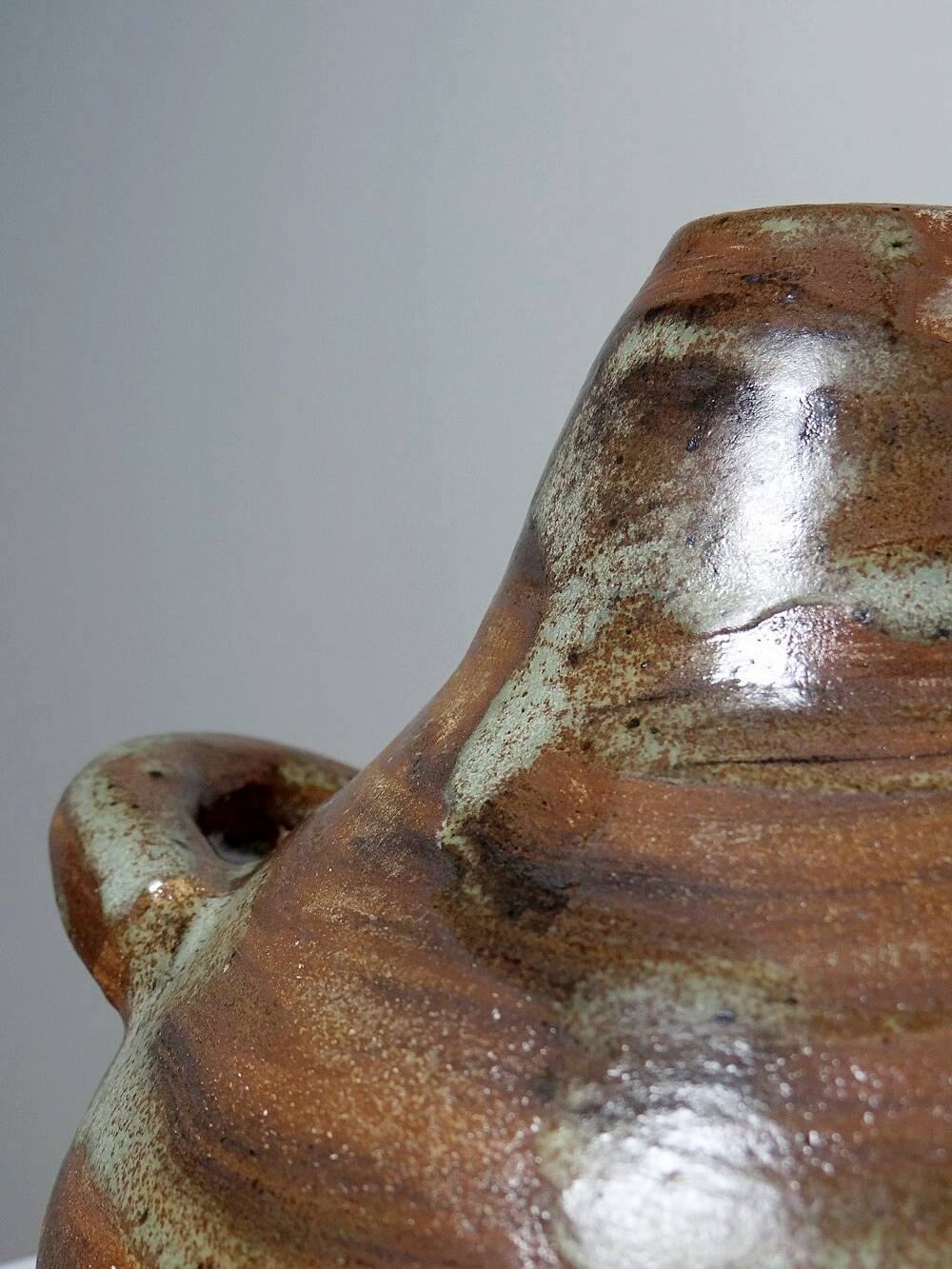 Small handmade brutalist vase in glazed ceramic from the early 2000s