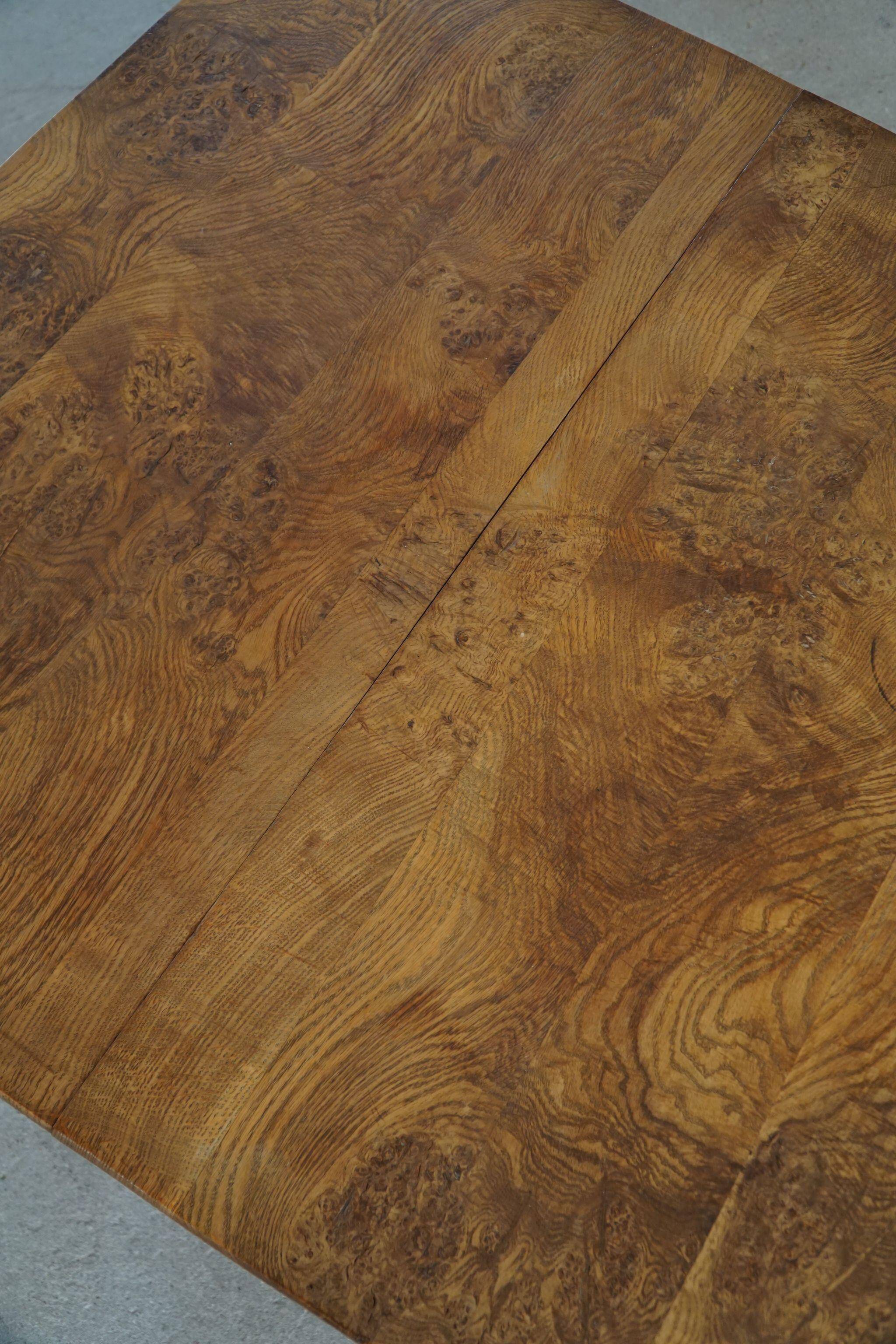 Square dining room/office table from the 19th century, baroque, Danish cabinetmaker.