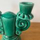 Vallauris green ceramic double candlestick