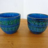 Italian Rimini Blue Ceramic Cachepots by Aldo Londi for Bitossi, 1960s, Set of 2