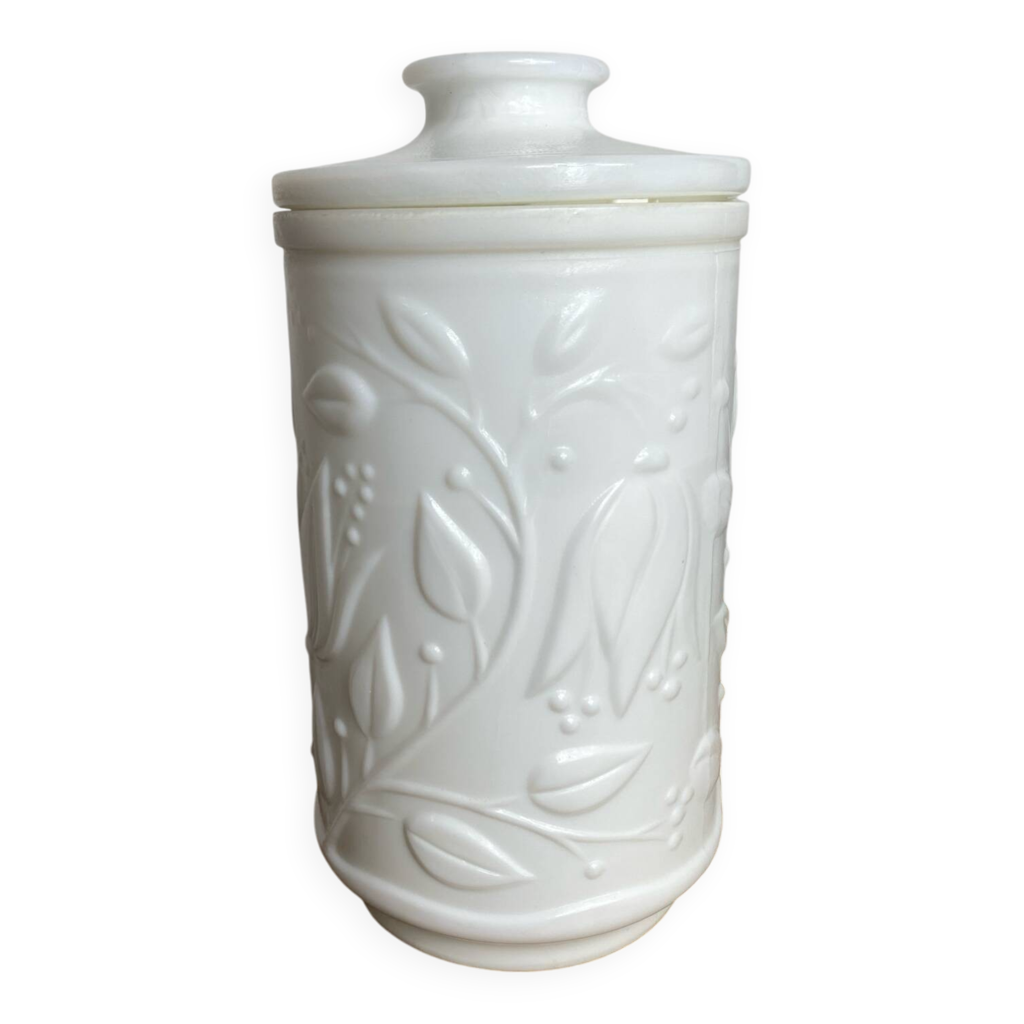 1970 ointment pot, in white opaline