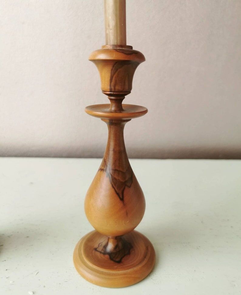 Ensemble de 2 bougeoirs vintage en bois, 1970