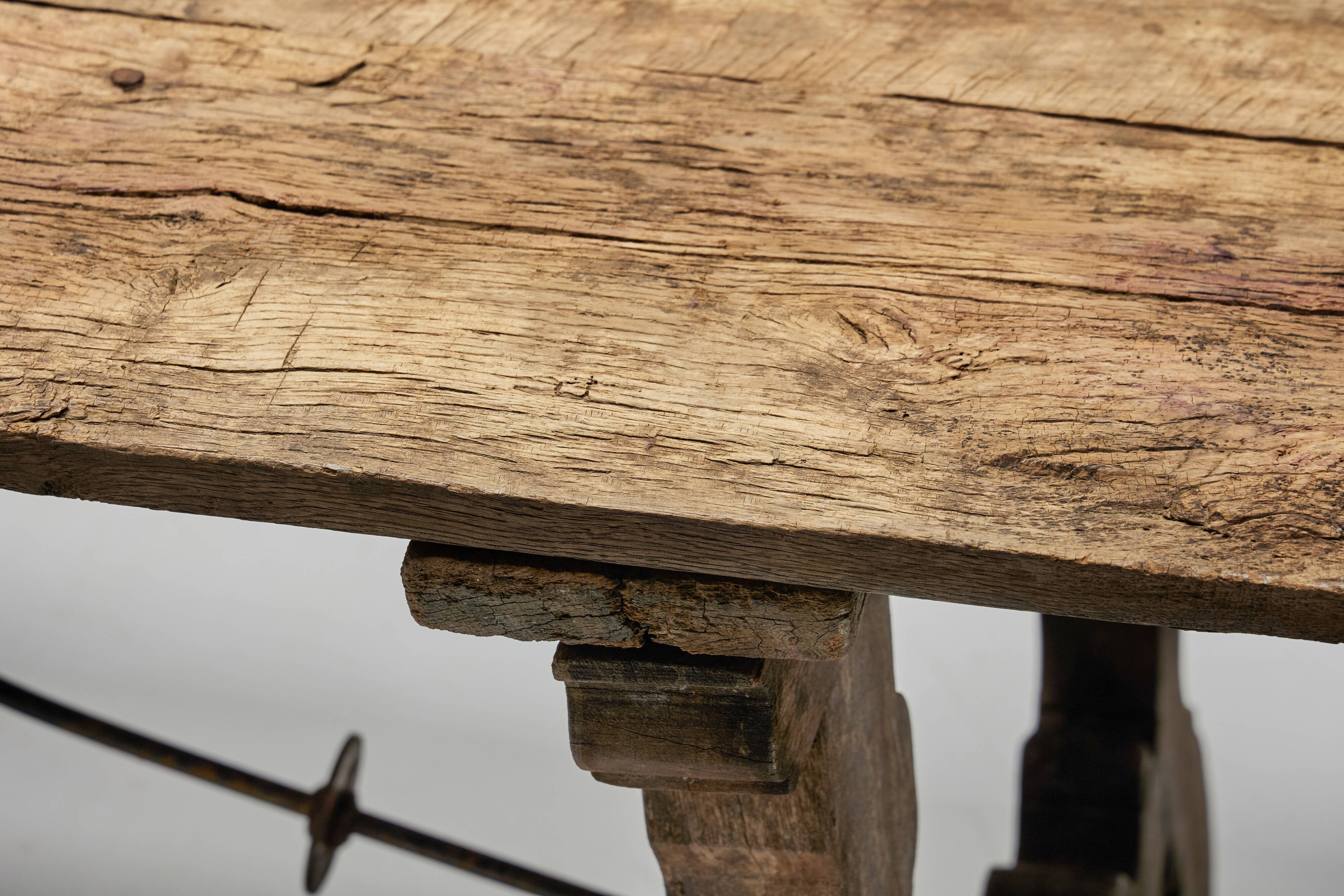 Table à Tréteaux Rustique d'Art Populaire, Espagne, 19ème Siècle