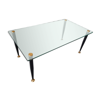Glass and black metal coffee table