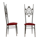 Chaises d'appoint chiavarine style régence hollywood en laiton et velours, set de 2