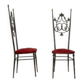 Chaises d'appoint chiavarine style régence hollywood en laiton et velours, set de 2