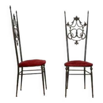 Chaises d'appoint chiavarine style régence hollywood en laiton et velours, set de 2