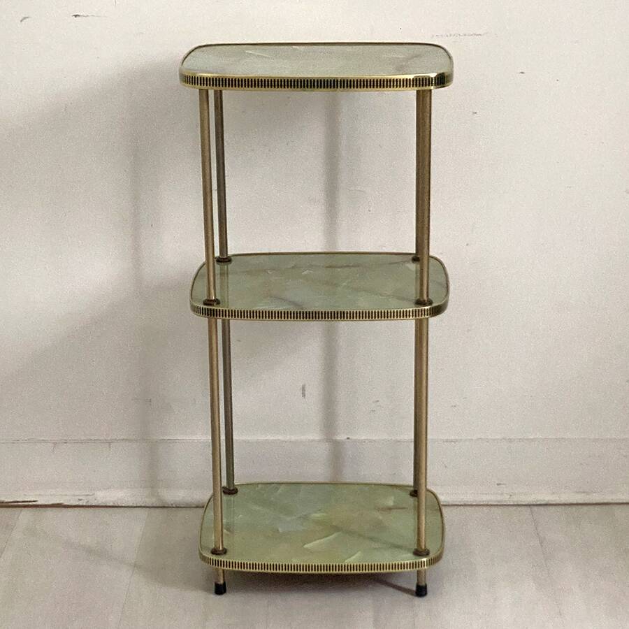 Vintage 50's brass and melamine marble imitation side table