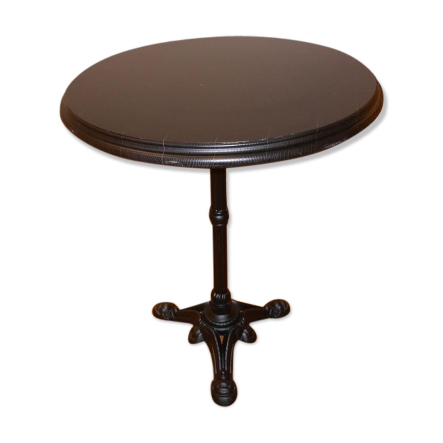 Table bistro tray ground in solid black tinted ash, tripod footing in black cast iron