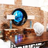 Modern Sculptural Concave Black and Blue Handmade Glass French Mirror