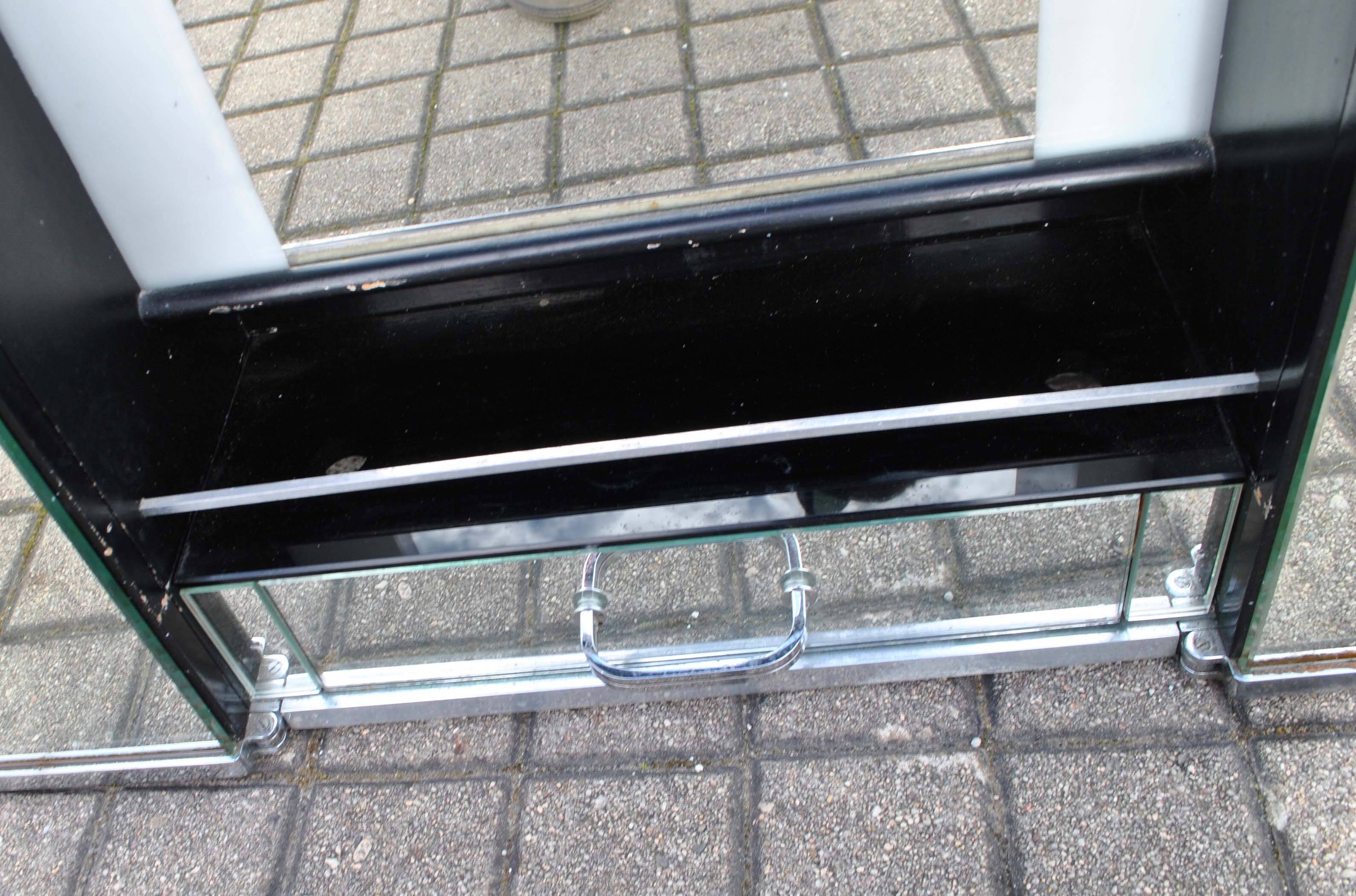 Vintage mirror cabinet in wood and chrome metal - backlit dressing table shelf 1950-1960