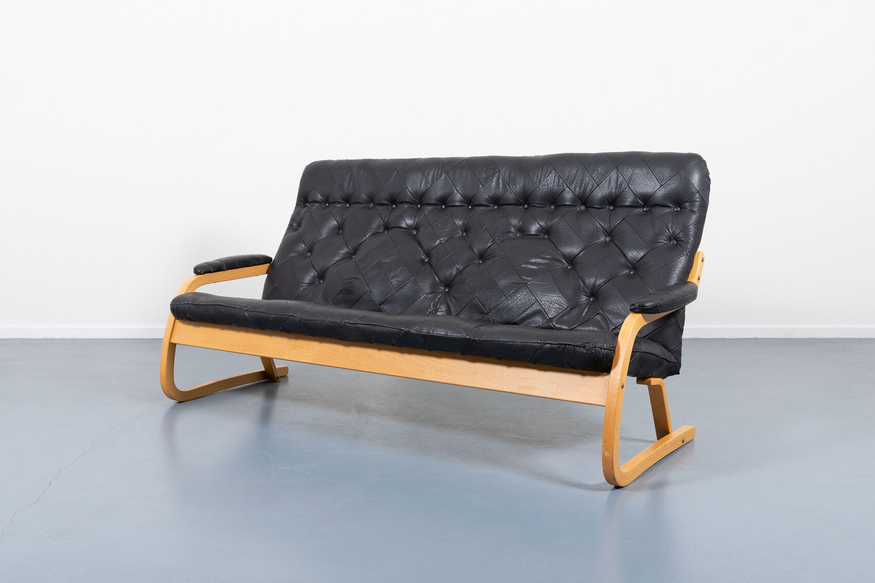 Modern Danish patchwork leather sofa sculptural from the 1970s