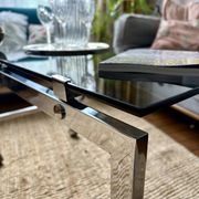 Chrome and smoked glass coffee table on wheels 1970